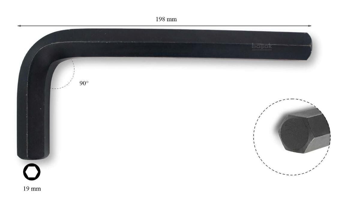 Ceta L/19 Allen Anahtar Kısa 19 mm Siyah