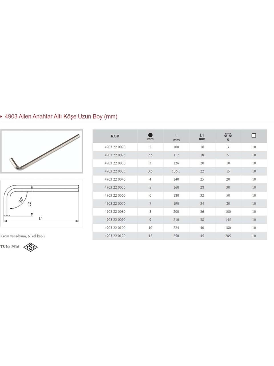 İZELTAŞ 4903 22 0050 ALLEN ANAHTAR 5 MM
