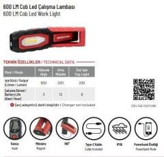 İZELTAŞ 14000 005383 600 LM Cob Led Çalışma Lambası