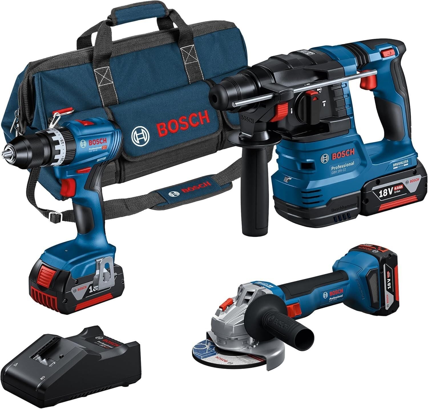 BOSCH KOMBİ SETİ 18V GSB+GBH+GWS+3X4.0AH+GAL
