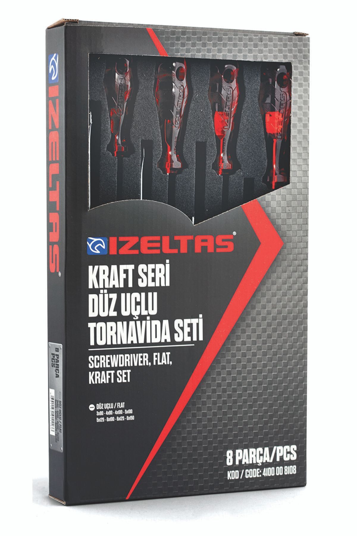 İzeltaş 4100 00 8108 Düz Uçlu Tornavida Seti 8 Pcs