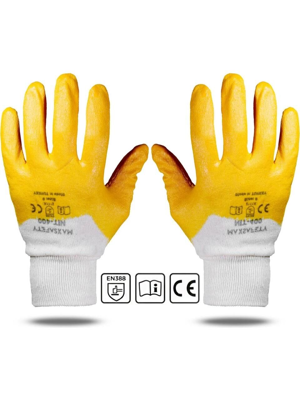 MAX SAFETY NIT-400 PAMUKLU NİTRİL ELDİVEN SARI 10