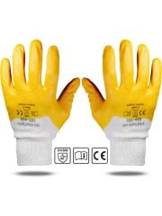 MAX SAFETY NIT-400 PAMUKLU NİTRİL ELDİVEN SARI 10